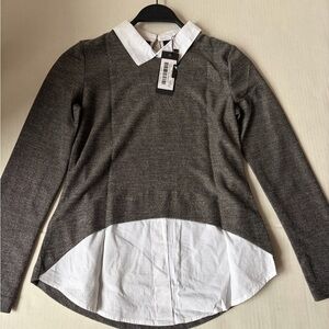 Gray and White Long Sleeve Dress